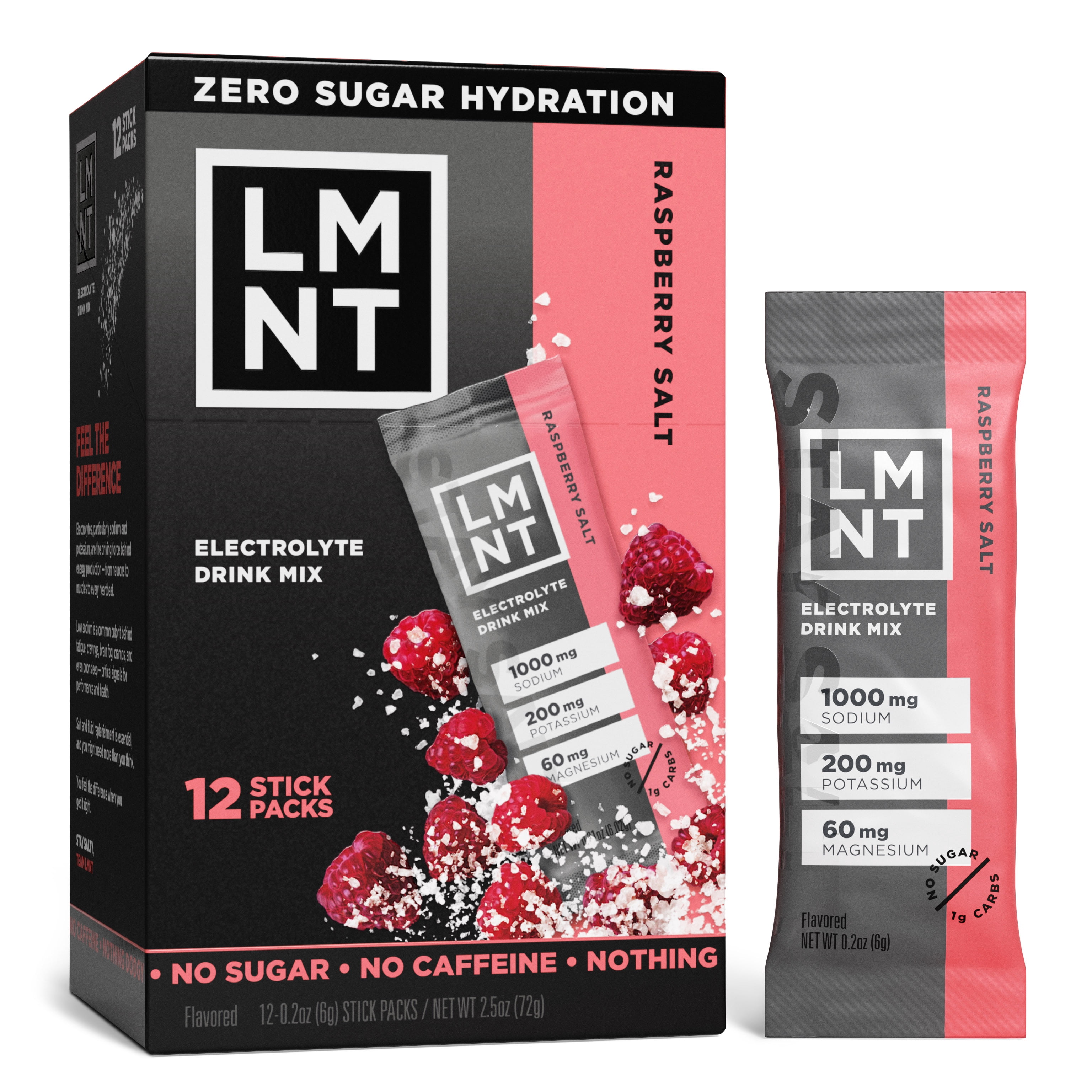 LMNT Zero Sugar Electrolyte Drink Mix - Raspberry - 12 Count