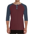 thumbnail image 1 of LMOIPLI 3/4 Sleeve Baseball Shirt for Men Casual Stylish Raglan Sleeve Jersey Henley Tops Slim Color Block Athletic T Shirts Watermelon Red M, 1 of 7