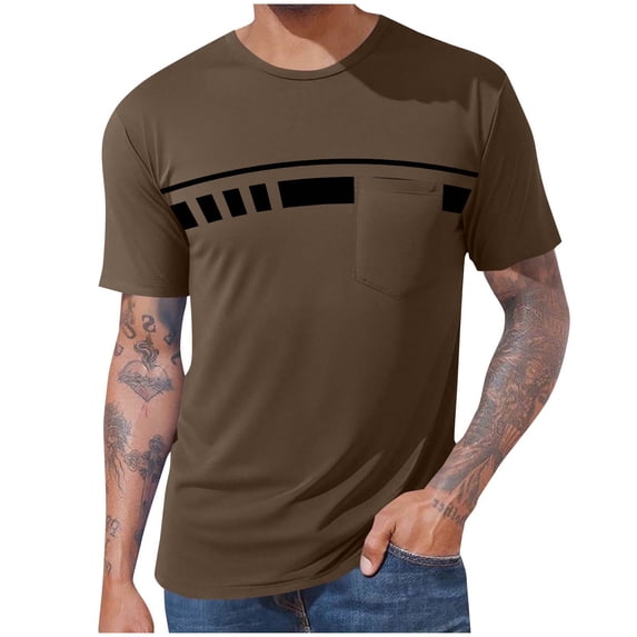 LMOIPLI Basic T Shirts for Mens Color Block Crew Neck Short Sleeve Shirts Summer Comfy Trendy Tee Tops with Pocket Brown XXL