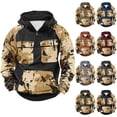 thumbnail image 1 of LMOIPLI Camouflage Print Hoodies for Men Military Mens Fleece Lined Quarter Zip Cargo Sweatshirt with Multi Pockets Gray XL, 1 of 4