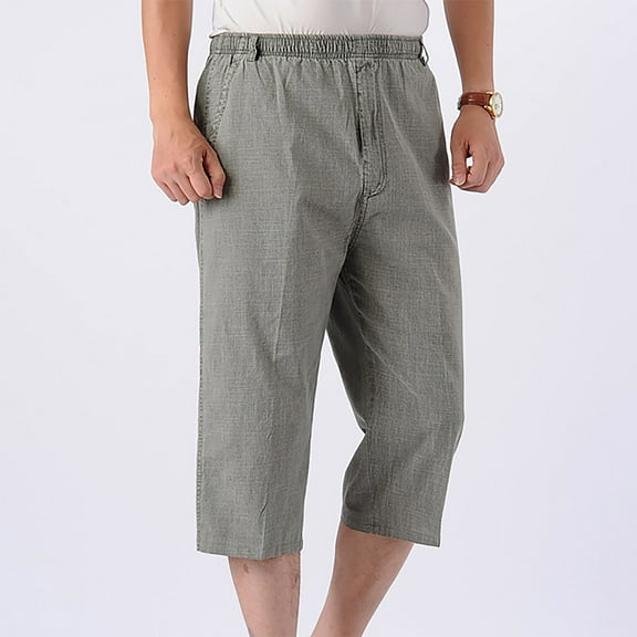 LMOIPLI Capri Pants for Men Baggy Breathable Cotton Linen Wide Leg Cropped Pants Trendy Solid Drawstring Harem Pant Plus Size Green XXXXXL
