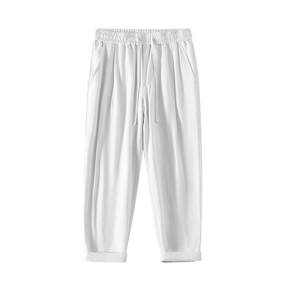 LMOIPLI Cotton Linen Pants for Men Summer Lightweight Drawstring Elastic Waist Pant Fashion Vintage Trousers White XXXXXL