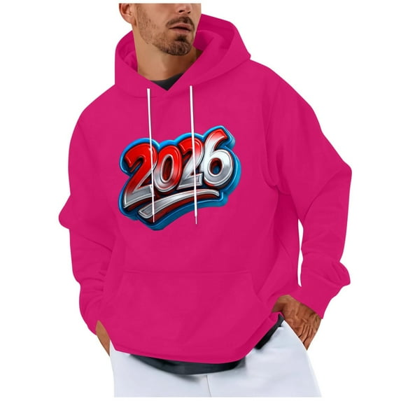 LMOIPLI Drawstring Long Sleeve Sweatshirts for Men Fall Spring Top Fashion Printed Pullover Comfortable Sweatshirts with Pocket Hot Pink M