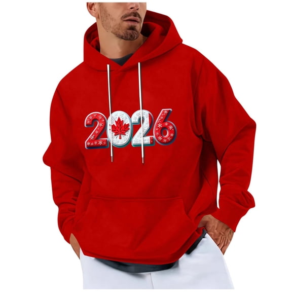 LMOIPLI Drawstring Long Sleeve Sweatshirts for Men Fall Spring Top Fashion Printed Pullover Comfortable Sweatshirts with Pocket Red L