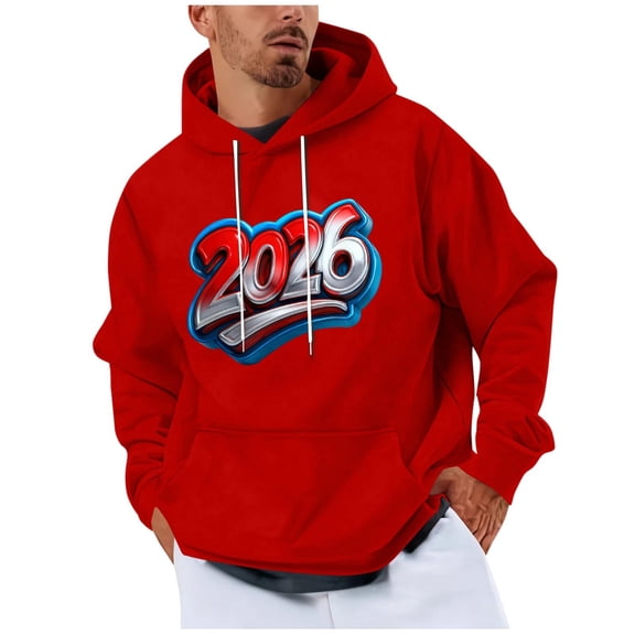 LMOIPLI Drawstring Long Sleeve Sweatshirts for Men Fall Spring Top Fashion Printed Pullover Comfortable Sweatshirts with Pocket Red L