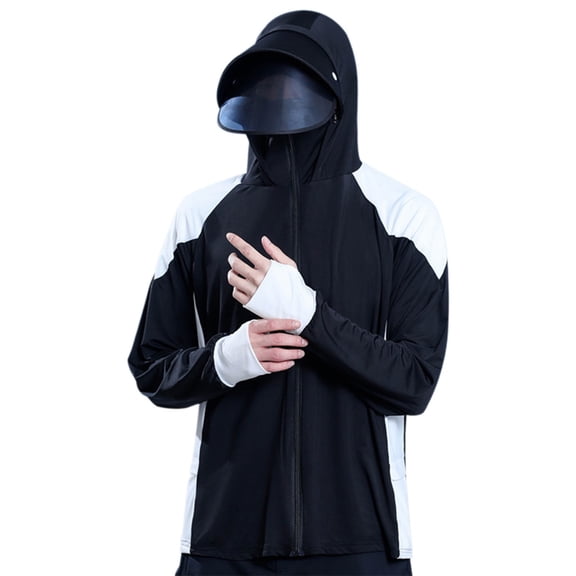 LMOIPLI Fishing Shirts for Men Ice Silk UPF 50   Sun Protection Hoodie Lightweight Breathable Outdoor Hiking Camping Black XL