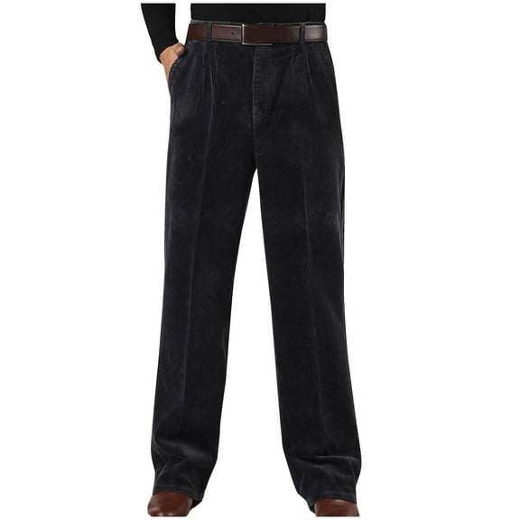 LMOIPLI High Waist Corduroy Trousers for Men Straight Tube Zipper Pocket Comfortable Casual Pants Daily Wear Fashionable Style for Outdoor Activities Blue L