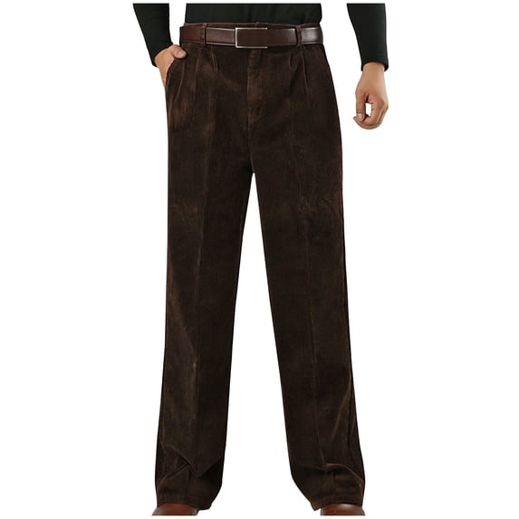 LMOIPLI High Waist Corduroy Trousers for Men Straight Tube Zipper Pocket Comfortable Casual Pants Daily Wear Fashionable Style for Outdoor Activities Brown M
