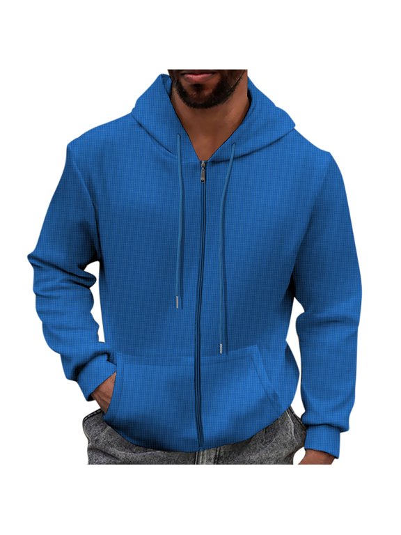 Hoodies Sweatshirts for Men Athletic Full Zip Long Sleeve Drawstring Jackets Fall Fashion Sport Coats with Pocket Blue XL