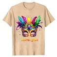 thumbnail image 1 of LMOIPLI Mardi Gras Shirt for Men Festival Mask Print Tops for Casual Daily Wear Crewneck Short Sleeve Summer Tee Plus Size Khaki XXL, 1 of 5