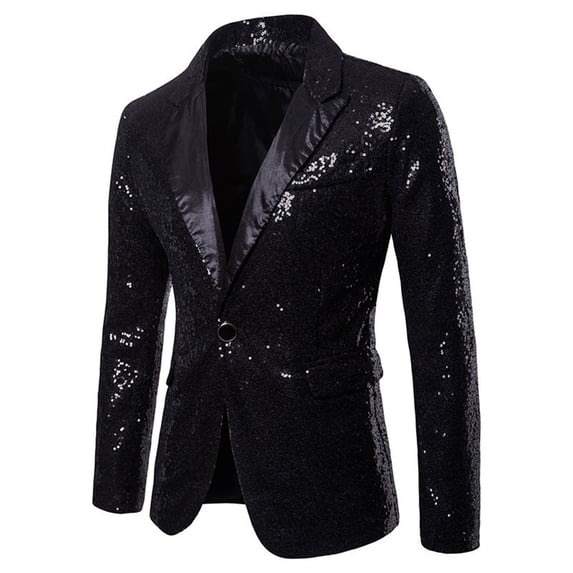 LMOIPLI Men Allover Sequined Shawl Lapel Single Button Tuxedo Blazer Stage Performance Party Sport Coat Black XXXXL