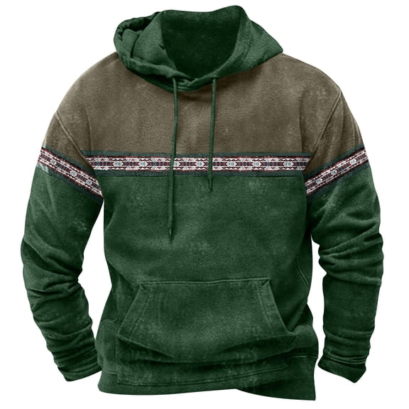 LMOIPLI Men Aztec Western Cowboy Hooded Sweatshirt Vintage Ethnic Country Graphic Pullover Drawstring Long Sleeve Oversized Sweatshirts with Pocket Green XXXL