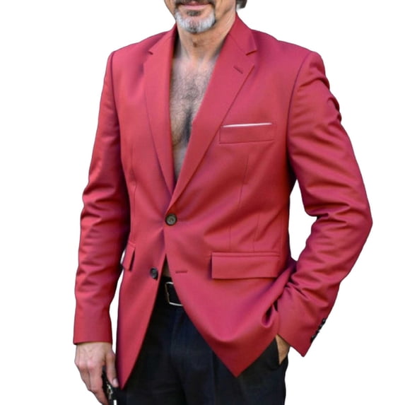 LMOIPLI Men Business Notch Lapel Two Button Wrinkle Resistant Blazer Formal Wedding Office Sport Coat Wine XL