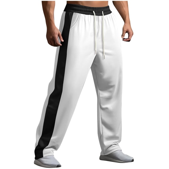 LMOIPLI Men Color Block Casual Elastic Waist Long Sweatpants with Pockets Comfortable Full Length Trousers Fashionable for Daily Outdoor Activities White L