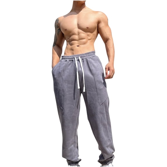 LMOIPLI Men Faux Suede Casual Sports Pants Elastic Waist Comfortable Fit Stylish Athletic Tapered Joggers Daily Wear Outdoor Training Running Pants Gray M