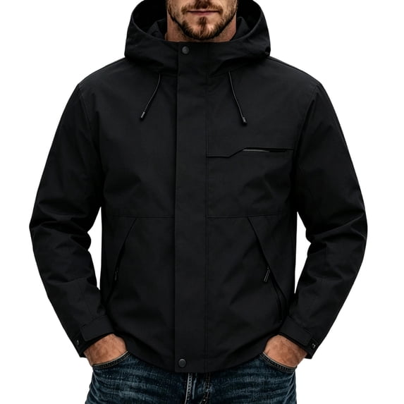 Zip Button Snap LMOIPLI Men Hooded Utility Jacket Multi Zipper Pockets Snap Button ...