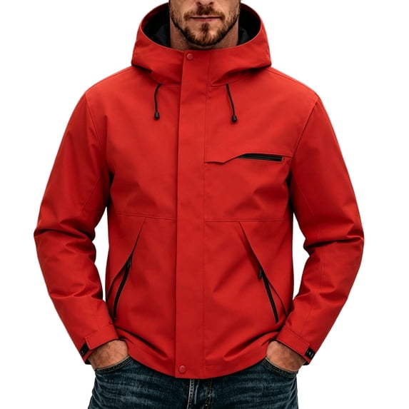 Rivete Button LMOIPLI Men Hooded Utility Jacket Multi Zipper Pockets Snap Button ...