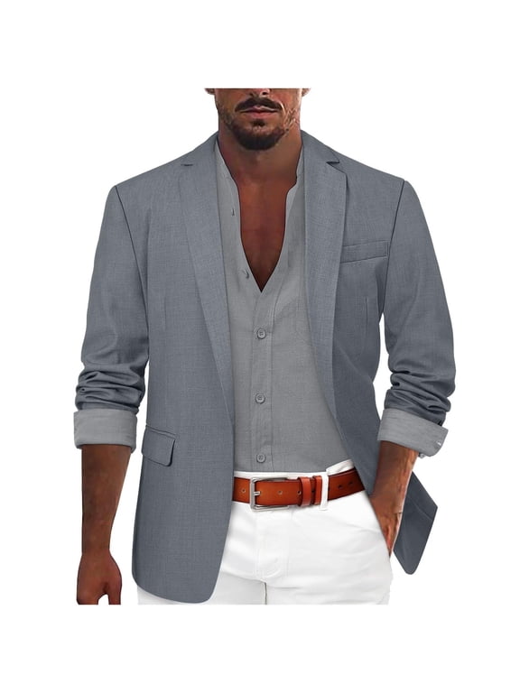 Men Lightweight Solid Notch Lapel Blazer Jacket Single Button Casual Vacation Sport Coat Gray XL