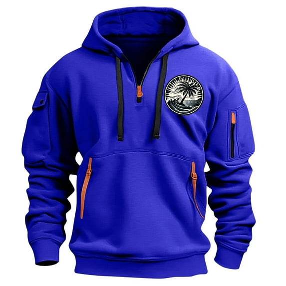 LMOIPLI Men Quarter Zip Hoodies Pullover Spring and Fall Printed Sweatshirt Vintage Long Sleeve Casual Athletic Sweatshirts with Pocket Blue XXL