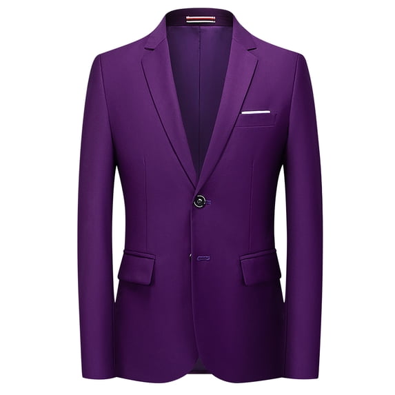 LMOIPLI Men Single Button Notch Lapel Solid Blazer Multi Tone Business Casual Wedding Sport Coat Purple XL