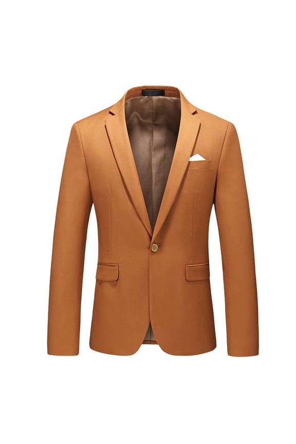 Men Solid Color Notch Lapel Single Button Blazer Jacket Multi Shade Formal Business Casual Sport Coat Gold XXL