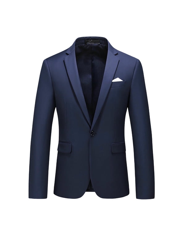Men Solid Color Notch Lapel Single Button Blazer Jacket Multi Shade Formal Business Casual Sport Coat Navy XS
