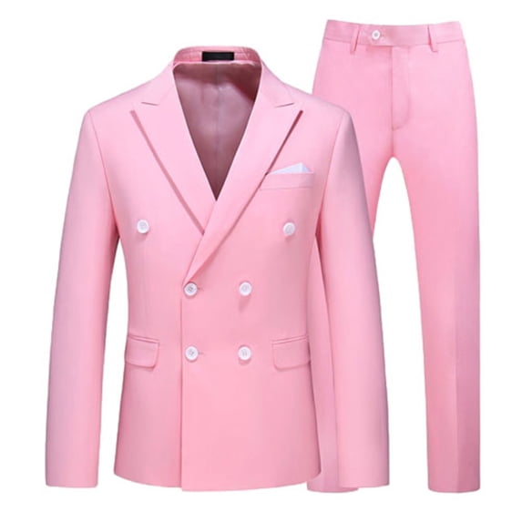 LMOIPLI Men Solid Notch Lapel Double Breasted Two Piece Suit Wedding ...