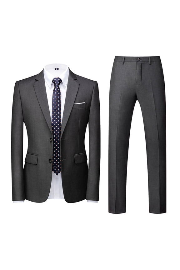 Men Solid Notch Lapel Two Button Two Piece Suit Business Wedding Interview Sport Coat Set Gray XXXXL