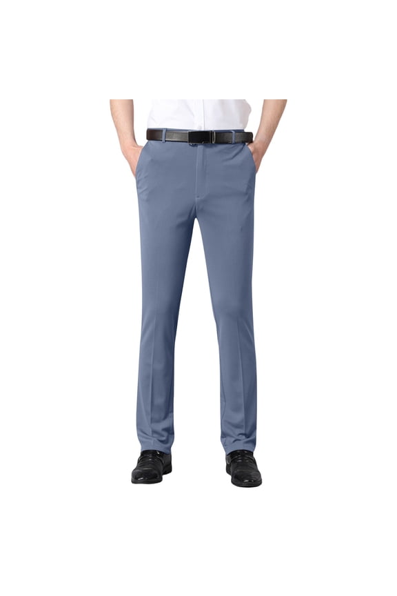 Men Wrinkle Resistant Straight Leg Dress Pants High Waist Slim Fit Business Formal Office Trousers Gray 29