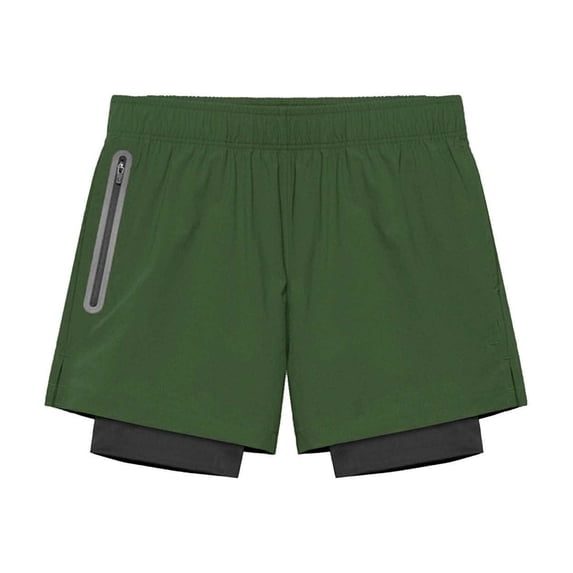 LMOIPLI Men's 2 in 1 Running Shorts Soft Breathable Quick-Drying Workout Gym Athletic Shorts with Zipper Pockets Army Green XL