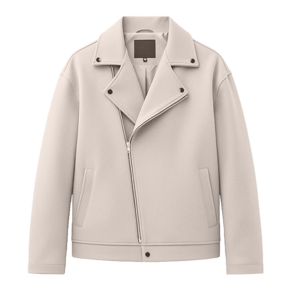 LMOIPLI Men's Asymmetric Zip Wool‑Blend Biker Jacket, Lapel Long‑Sleeve Outer Coat, Casual Fall Winter Moto‑Style Outerwear for Men Beige M