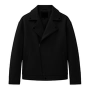 LMOIPLI Men's Asymmetric Zip Wool Blend Biker Jacket, Lapel Long Sleeve Outer Coat, Casual Fall Winter Moto Style Outerwear for Men Black S