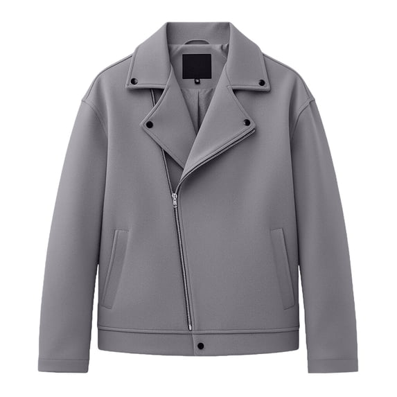 LMOIPLI Men's Asymmetric Zip Wool‑Blend Biker Jacket, Lapel Long‑Sleeve Outer Coat, Casual Fall Winter Moto‑Style Outerwear for Men Gray S