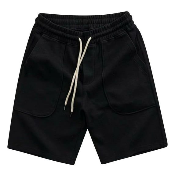 LMOIPLI Men's Athletic Workout Cotton Shorts Sports Elastic Waist Sweat Short Pant Casual Drawstring Jogger Gym Shorts Black M