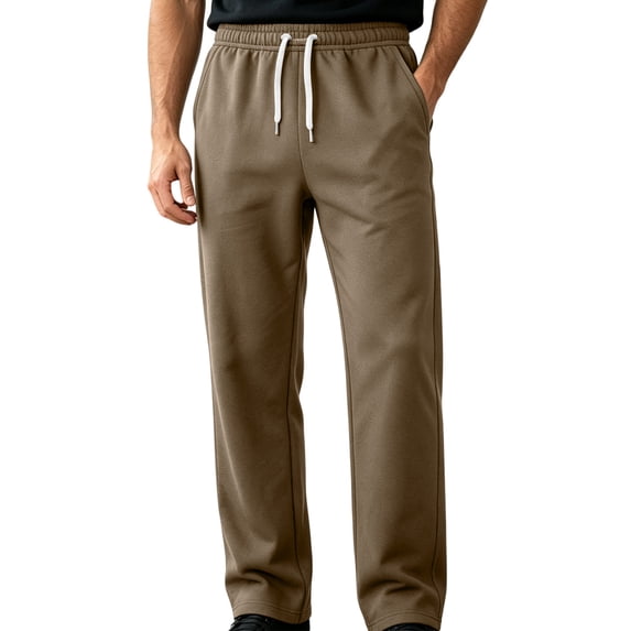 LMOIPLI Men's Basic Straight Casual Pants Elastic Drawstring Waist Stretch Soft Wrinkle Proof Daily Trousers with Side Pockets Coffee M