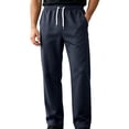 thumbnail image 1 of LMOIPLI Men's Basic Straight Casual Pants Elastic Drawstring Waist Stretch Soft Wrinkle Proof Daily Trousers with Side Pockets Navy M, 1 of 7
