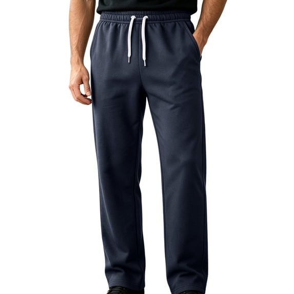 LMOIPLI Men's Basic Straight Casual Pants Elastic Drawstring Waist Stretch Soft Wrinkle Proof Daily Trousers with Side Pockets Navy M