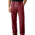 thumbnail image 1 of LMOIPLI Men's Basic Straight Casual Pants Elastic Drawstring Waist Stretch Soft Wrinkle Proof Daily Trousers with Side Pockets Wine XL, 1 of 7