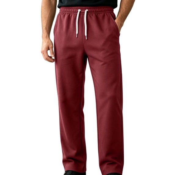 LMOIPLI Men's Basic Straight Casual Pants Elastic Drawstring Waist Stretch Soft Wrinkle Proof Daily Trousers with Side Pockets Wine XL