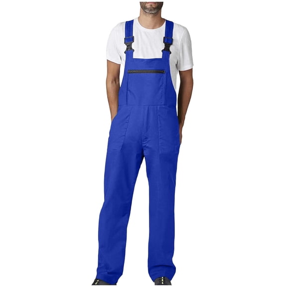 LMOIPLI Men's Bib Overalls Mechanic Work Relaxed Fit Coveralls Adjustable Strap Painter Jumpsuit with Tool Pockets Blue M