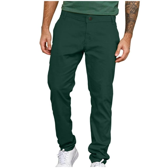 LMOIPLI Men's Business Casual Pants Solid Color Straight Leg Comfortable Twill Fabric Zipper Pocket for Outdoor Activities Daily Wear Green M
