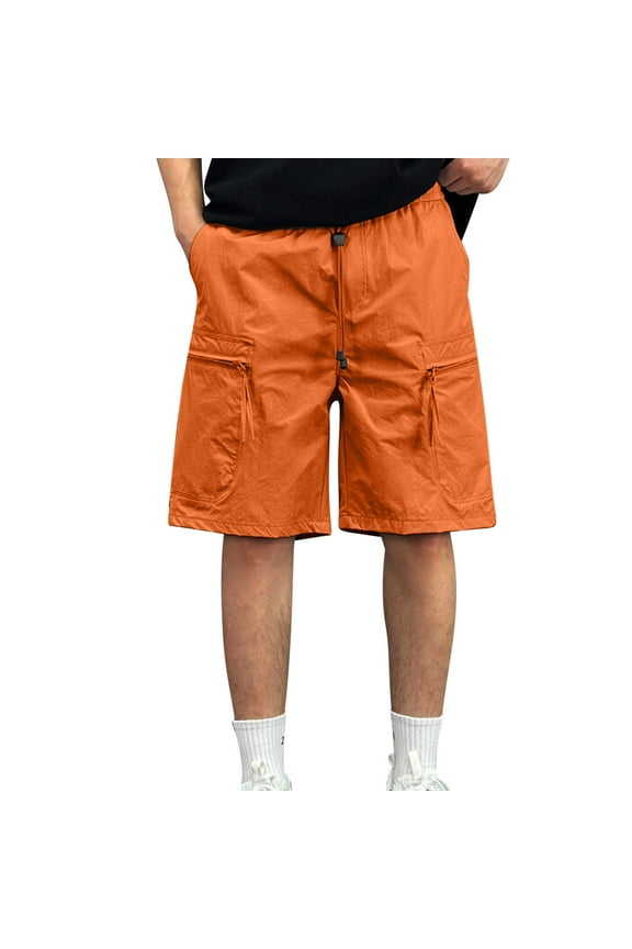 Men's Cargo Bermuda Shorts Athletic Outdoor Hiking Short Pants Adjustable Drawstring Sport Shorts with Multi Pocket Orange XXXL