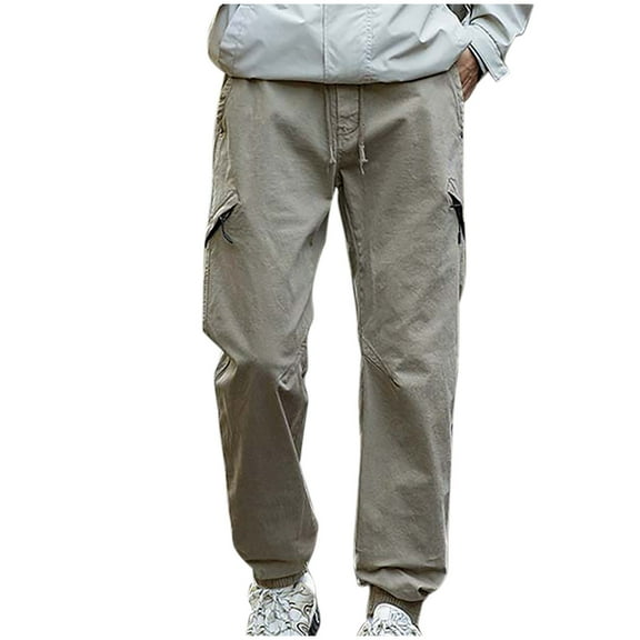 LMOIPLI Men's Cargo Pants Elastic Waist Zipper Pockets Comfortable Soft Fabric Casual Full Length Outdoor Wear Stylish Fashion Pants for Men Yellow XXXXL