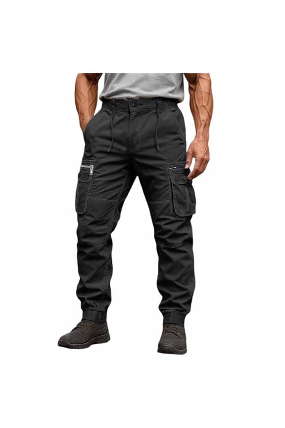 Men's Cargo Pants Quick Dry Climb Mountains Tapered Slacks Work Sport Feet Bind Trousers with Pockets Black XS