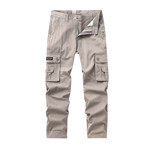 LMOIPLI Men's Cargo Pants Zipper Pockets Casual Solid Color Breathable Comfortable Stylish Full Length Trousers Outdoor Workwear Ideal for Daily Use Yellow M