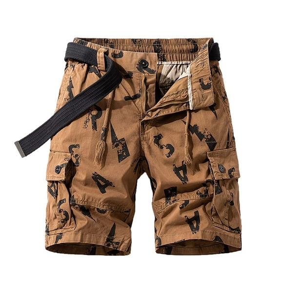 LMOIPLI Men's Cargo Shorts Cotton Relaxed Fit Casual Loose Shorts Summer Outdoor Camouflage Work Shorts with Pockets Coffee M