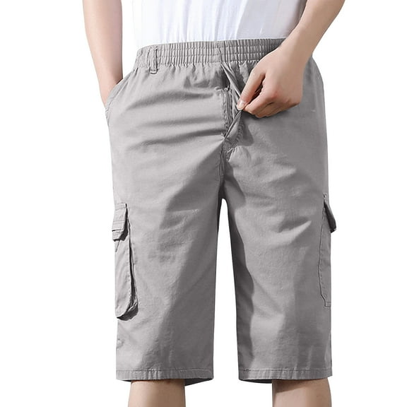 LMOIPLI Men's Cargo Shorts Stretch Waist Below Knee Big and Tall Work Short Pants with Multi Pockets Outdoor Hiking Fishing Gray XXXL
