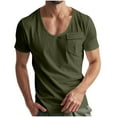 thumbnail image 1 of LMOIPLI Men's Casual Short Sleeve Tops Loose Scoop Neck Tshirt Plain Summer Tee Plus Size Shirt with Pockets Vacation Clothes Army Green S, 1 of 9