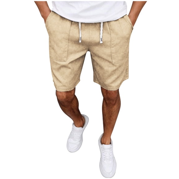LMOIPLI Men's Casual Shorts Relaxed Fit Adjustable Drawstring Waist Side Pockets Breathable Lightweight Fabric for All Day Khaki XL