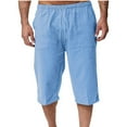thumbnail image 1 of LMOIPLI Men's Casual Soft Cotton Linen 3/4 Shorts Knee Length Sport Running Lounge Work Shorts Solid Loose Capri Pants with Pockets Blue M, 1 of 6